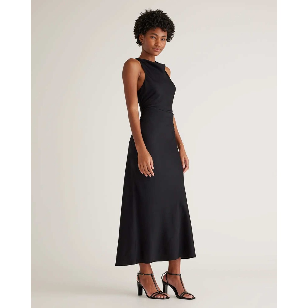 Quince Washable Stretch Silk High Neck Midi Dress Black Size M